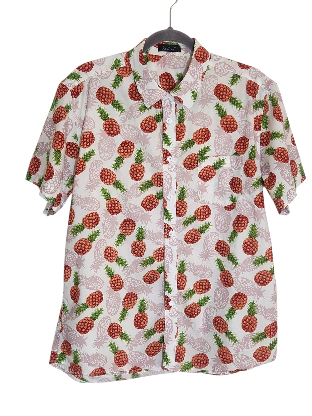 Xi Peng Pink and Green Pineapple Print Button Down Shirt Size Large